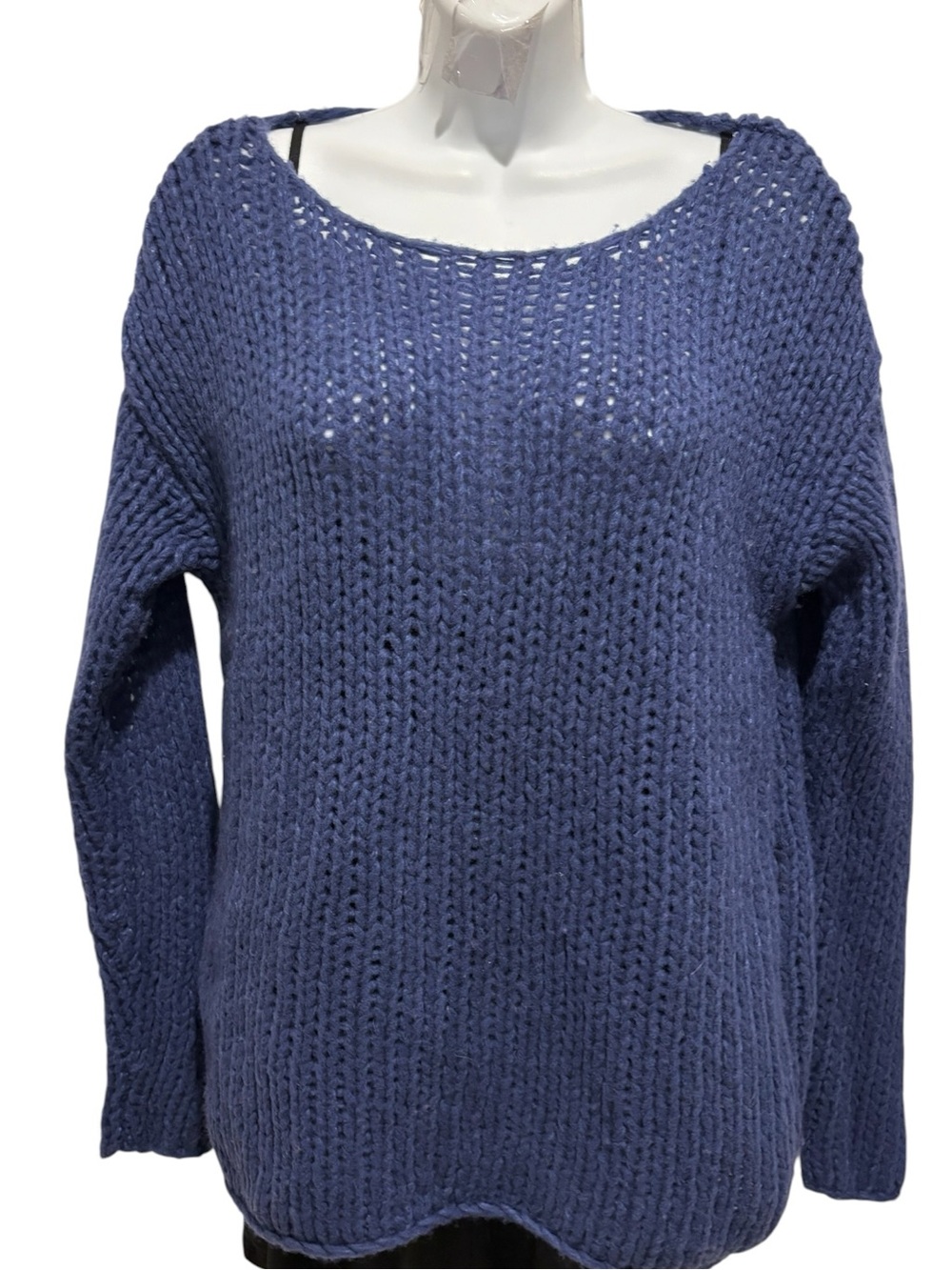 DKNY Women’s Open Knit Blue Sweater Wool Blend Size Small